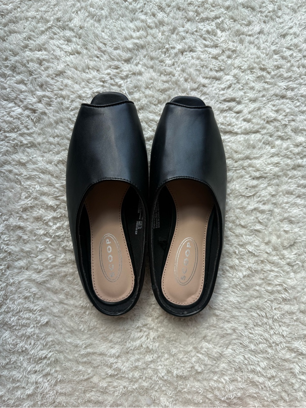 Scoop Women’s Black Faux Leather Peep Toe Mules, Size 6 - NWOT